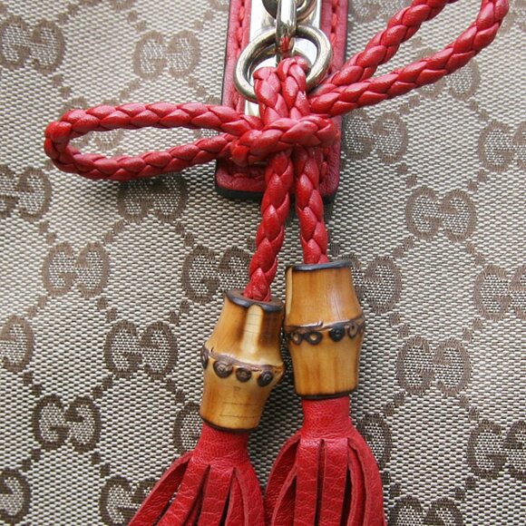 GUCCI BELLA TOTE BAG MONOGRAM CANVAS WITH RED LEATHER TRIM 100% AUTHENTIC - Picture 7 of 16